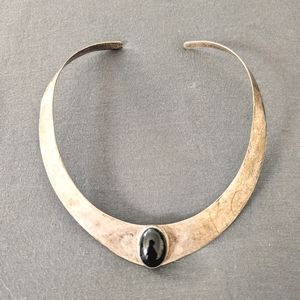 Solid sterling silver necklace choker collar with onyx inset